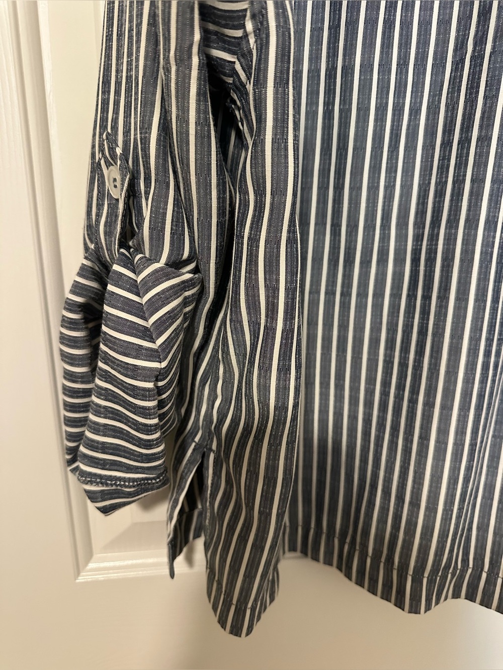 Max Studio London Blue White Striped Button-Up Long Sleeve Blouse Shirt L Large - Picture 6 of 9